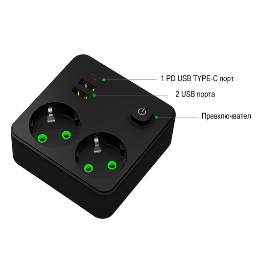EU utičnica – 2 utičnice, 2 USB porta + 1 PD port